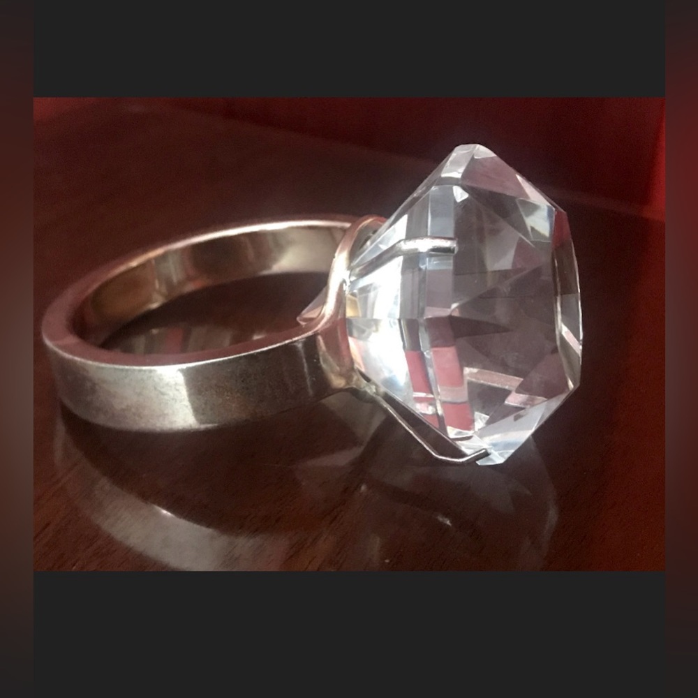 Vtg Decorative Oversized Crystal Cut Glass Faux Diamond Ring